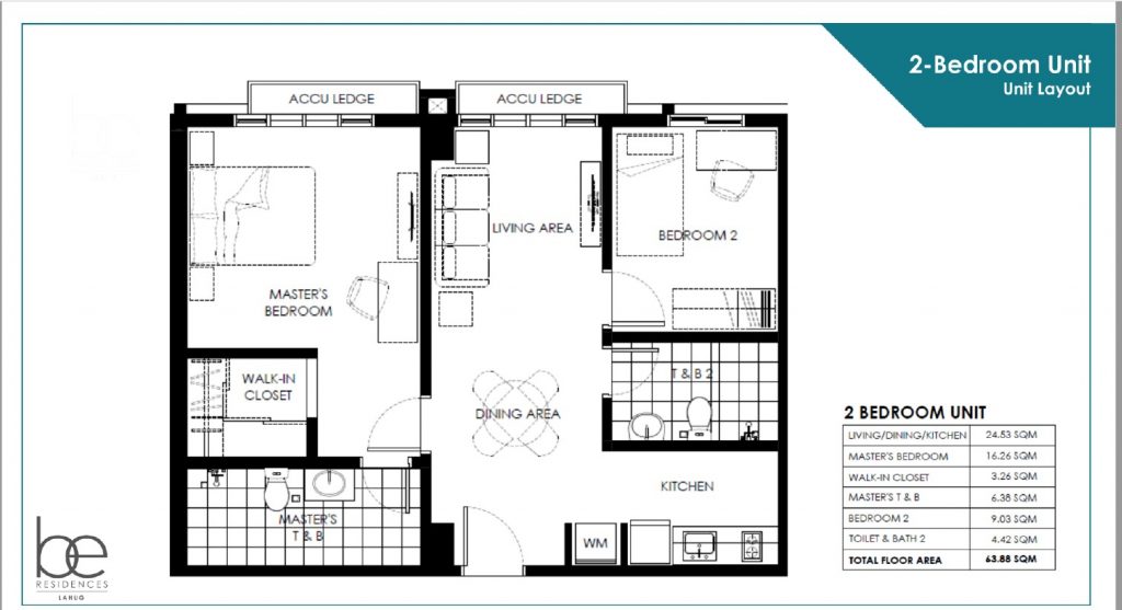 Be Residences 2 Bedroom layout